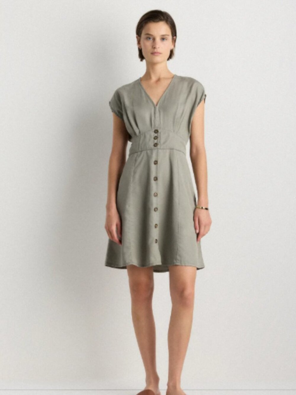 Quince Vintage Wash Tencel Button Front Dress Olive - L